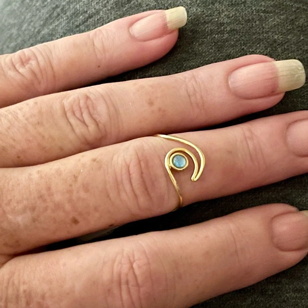 Opal Sterling Silver Gold Plated Modern Wave Ring NWT